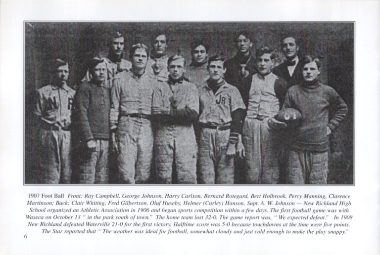 Football 1907, scanned from the New Richland Sportsmanship, Teamwork, and Friends booklet.