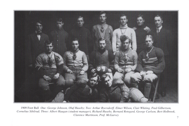 Football 1909, scanned from the New Richland Sportsmanship, Teamwork, and Friends booklet.