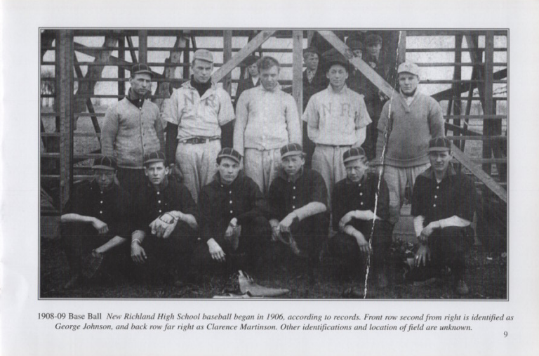 Baseball 1908-09, scanned from the New Richland Sportsmanship, Teamwork, and Friends booklet.