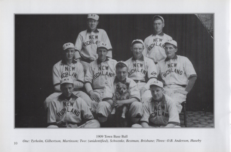 Town Baseball 1909, scanned from the New Richland Sportsmanship, Teamwork, and Friends booklet.