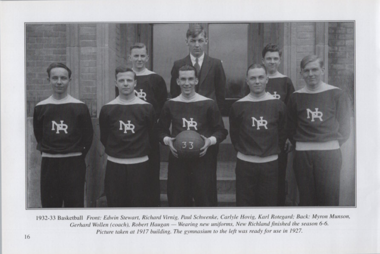 Basketball 1932-33, scanned from the New Richland Sportsmanship, Teamwork, and Friends booklet.