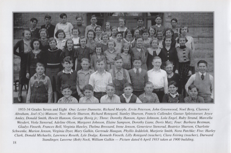 7th and 8th Grade 1933-34, scanned from the New Richland Sportsmanship, Teamwork, and Friends booklet.