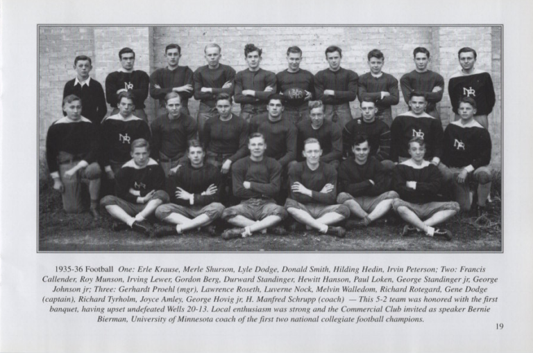 Football 1935-36, scanned from the New Richland Sportsmanship, Teamwork, and Friends booklet.