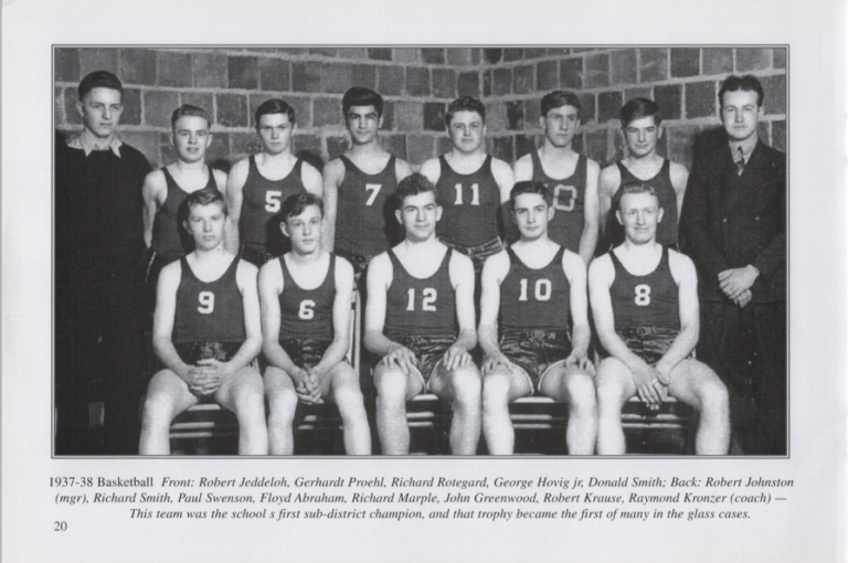 Basketball 1937-38, scanned from the New Richland Sportsmanship, Teamwork, and Friends booklet.
