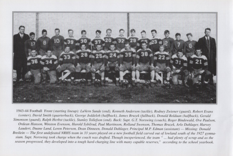 Football 1943-44, scanned from the New Richland Sportsmanship, Teamwork, and Friends booklet.