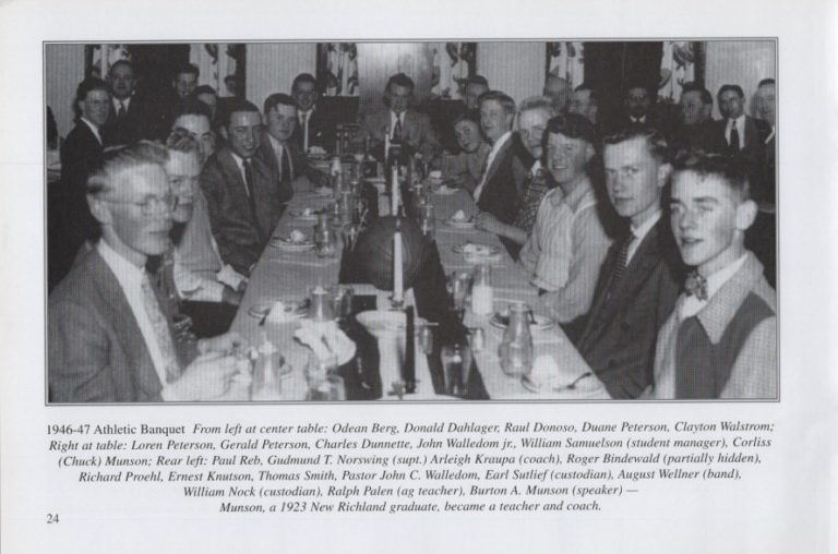 Athletic Banquet 1946-47, scanned from the New Richland Sportsmanship, Teamwork, and Friends booklet.