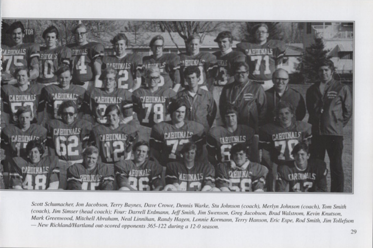 Football State Champion Class 1976-77. Photo 2, scanned from the New Richland Sportsmanship, Teamwork, and Friends booklet.