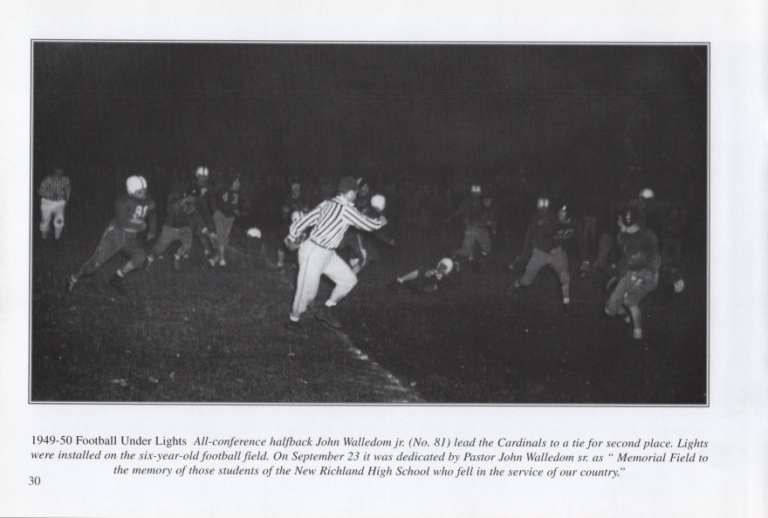 Football Under Lights 1949-50, scanned from the New Richland Sportsmanship, Teamwork, and Friends booklet.