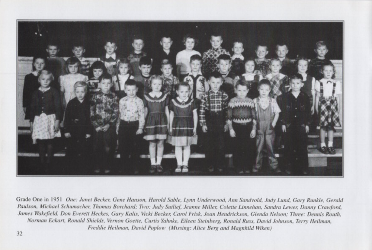 1st Grade 1951, scanned from the New Richland Sportsmanship, Teamwork, and Friends booklet.