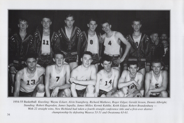 Basketball 1954-55, scanned from the New Richland Sportsmanship, Teamwork, and Friends booklet.
