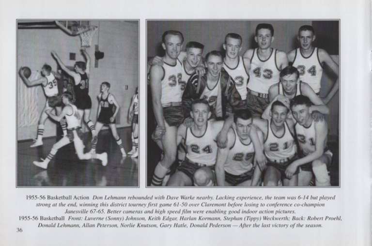 Basketball 1955-56, scanned from the New Richland Sportsmanship, Teamwork, and Friends booklet.