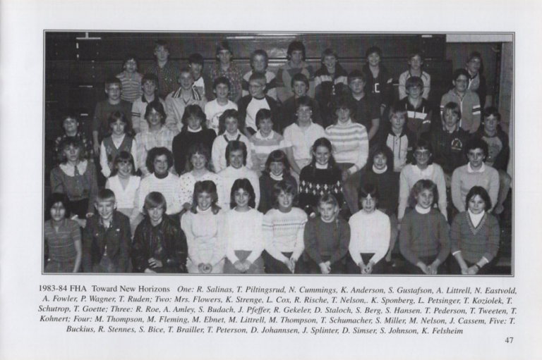 FHA 1983-84, scanned from the New Richland Sportsmanship, Teamwork, and Friends booklet.