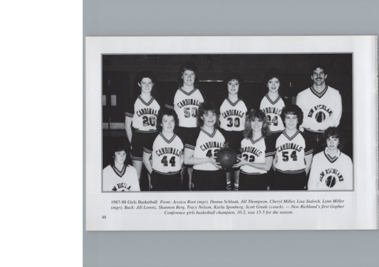 Girls Basketball 1987-88, scanned from the New Richland Sportsmanship, Teamwork, and Friends booklet.