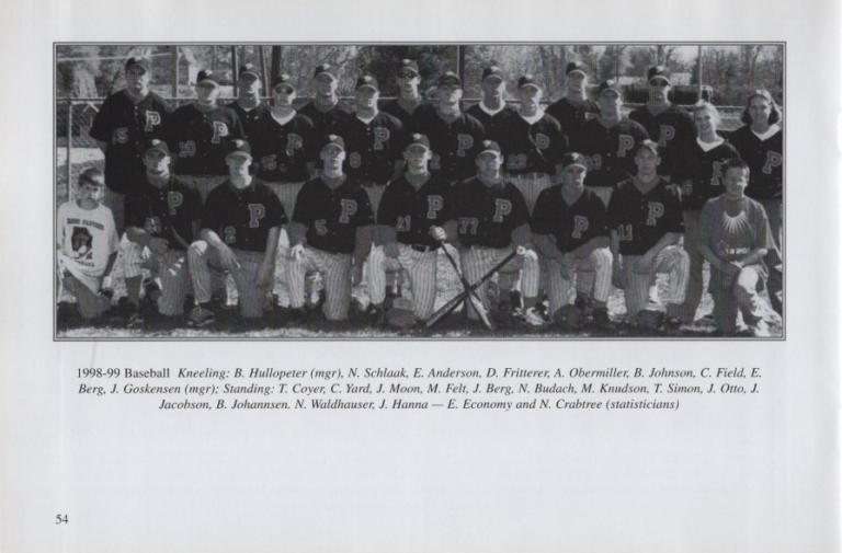 Baseball 1998-99, scanned from the New Richland Sportsmanship, Teamwork, and Friends booklet.