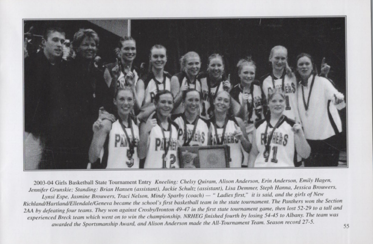 Girls Basketball 2003-04, scanned from the New Richland Sportsmanship, Teamwork, and Friends booklet.